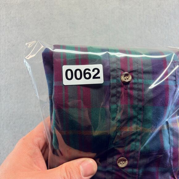 VTG Steeple Chase Men's Button Down Shirt Green Purple Plaid Medium 80s 90s Era - Picture 8 of 8